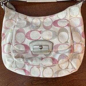 Coach Signature Canvas Shoulder Bag - Pink and Cream